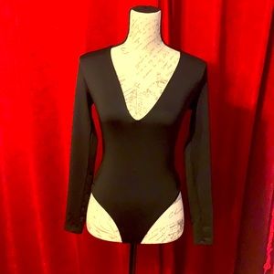 GUESS | black long sleeve body suit | deep plunge line  | size XS